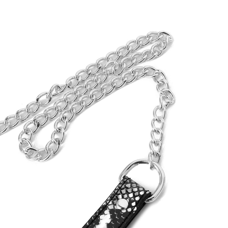 Kiotos Leather - Collar En leiband Met Reptielenprint - Zwart/Zilver-Laced-up.nl