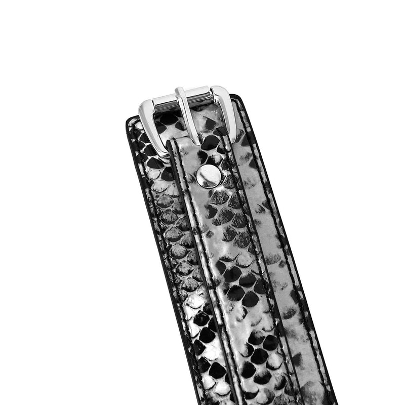 Kiotos Leather - Collar En leiband Met Reptielenprint - Zwart/Zilver-Laced-up.nl