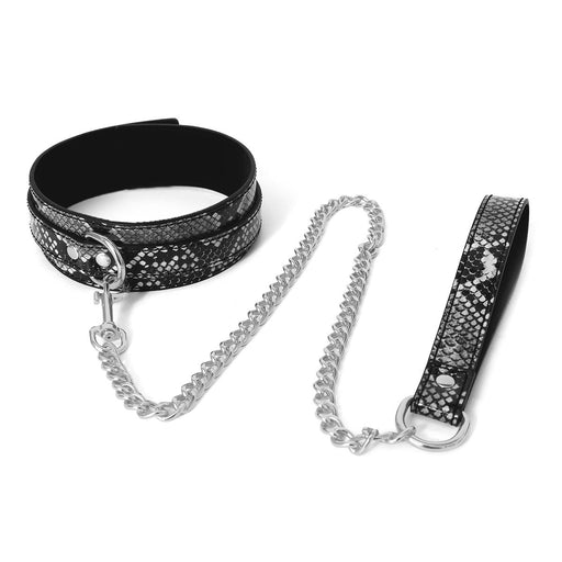 Kiotos Leather - Collar En leiband Met Reptielenprint - Zwart/Zilver-Laced-up.nl
