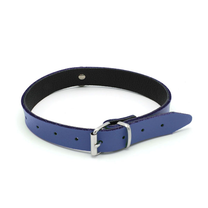 Kiotos Leather - Collar met Kleine O-ring - Leder - Blauw-Laced-up.nl