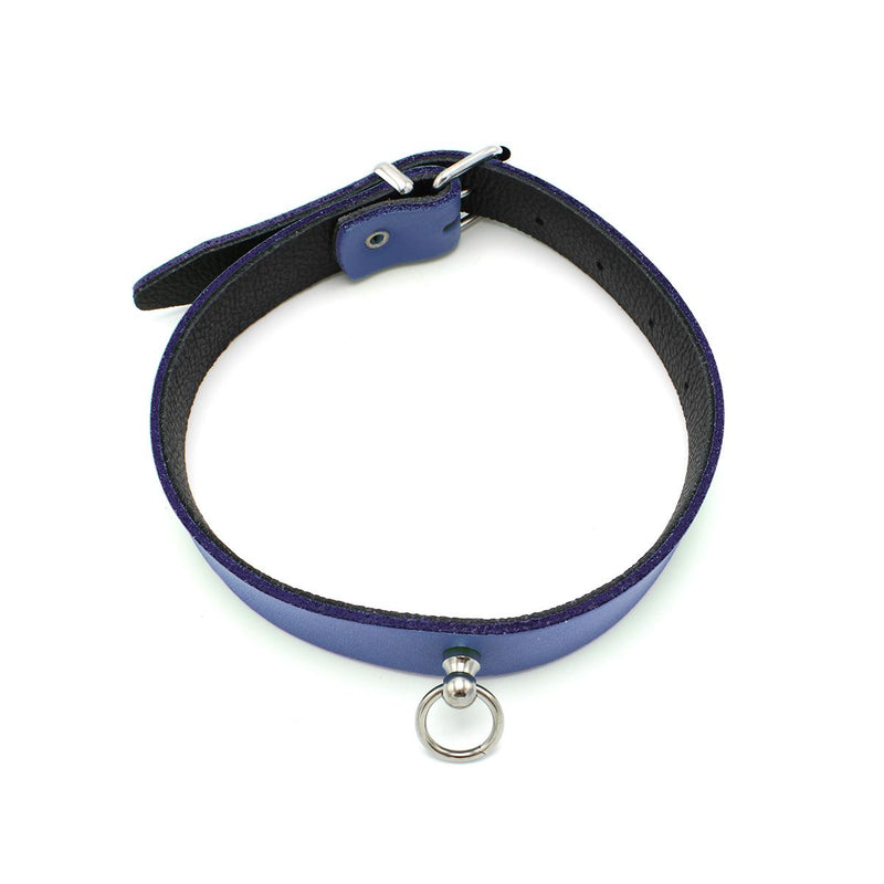 Kiotos - Collar met Kleine O-ring - Leder - Blauw-Erotiekvoordeel.nl