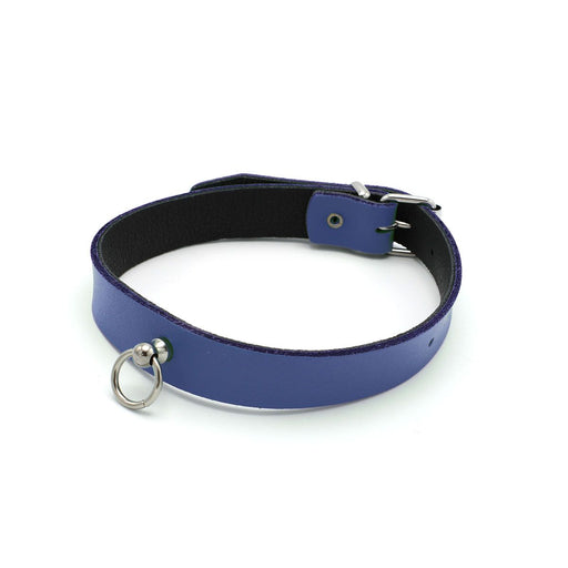 Kiotos Leather - Collar met Kleine O-ring - Leder - Blauw-Laced-up.nl