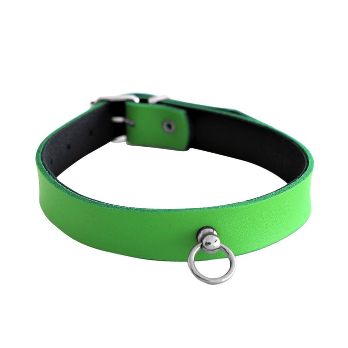 Kiotos Leather - Collar met Kleine O-ring - Leder - Groen-Laced-up.nl