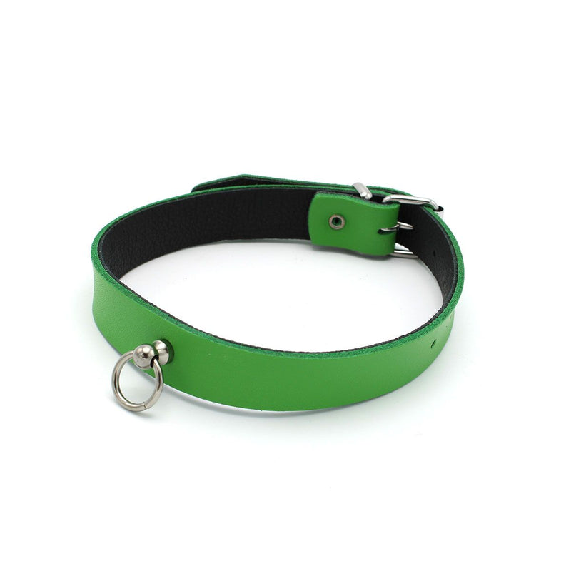 Kiotos - Collar met Kleine O-ring - Leder - Groen-Erotiekvoordeel.nl