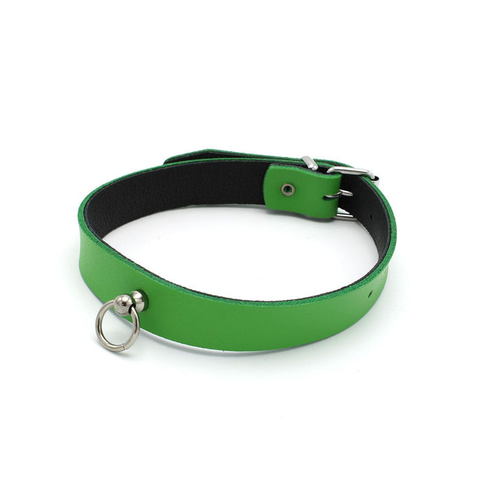 Kiotos Leather - Collar met Kleine O-ring - Leder - Groen-Laced-up.nl