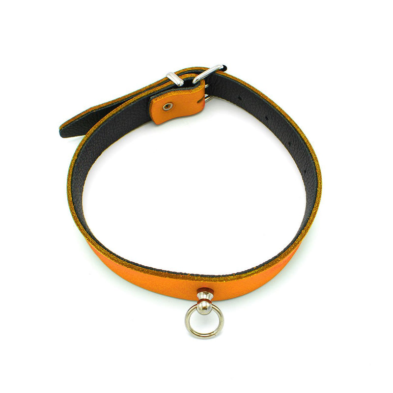 Kiotos - Collar met Kleine O-ring - Leder - Oranje-Erotiekvoordeel.nl