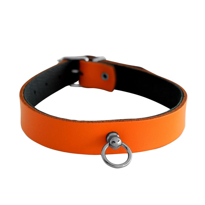 Kiotos Leather - Collar met Kleine O-ring - Leder - Oranje-Laced-up.nl