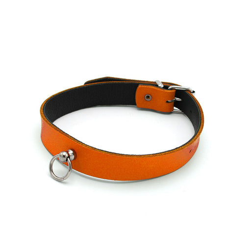 Kiotos Leather - Collar met Kleine O-ring - Leder - Oranje-Laced-up.nl
