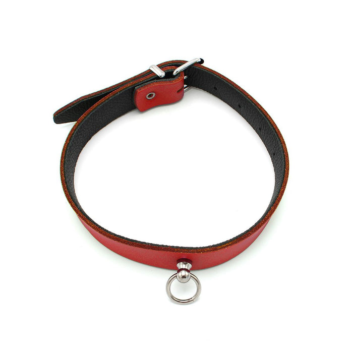 Kiotos Leather - Collar met Kleine O-ring - Leder - Rood-Laced-up.nl