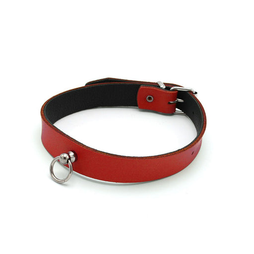 Kiotos Leather - Collar met Kleine O-ring - Leder - Rood-Laced-up.nl