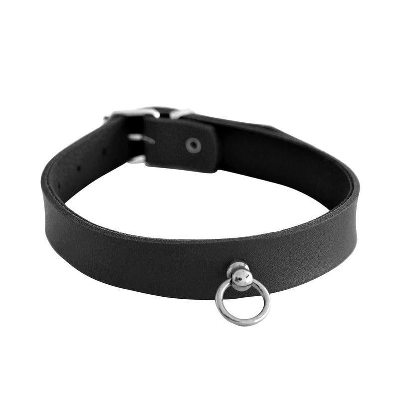 Kiotos Leather - Collar met Kleine O-ring - Leder - Zwart-Laced-up.nl
