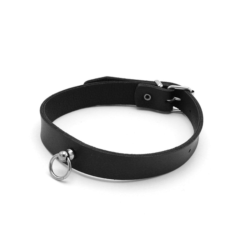 Kiotos Leather - Collar met Kleine O-ring - Leder - Zwart-Laced-up.nl