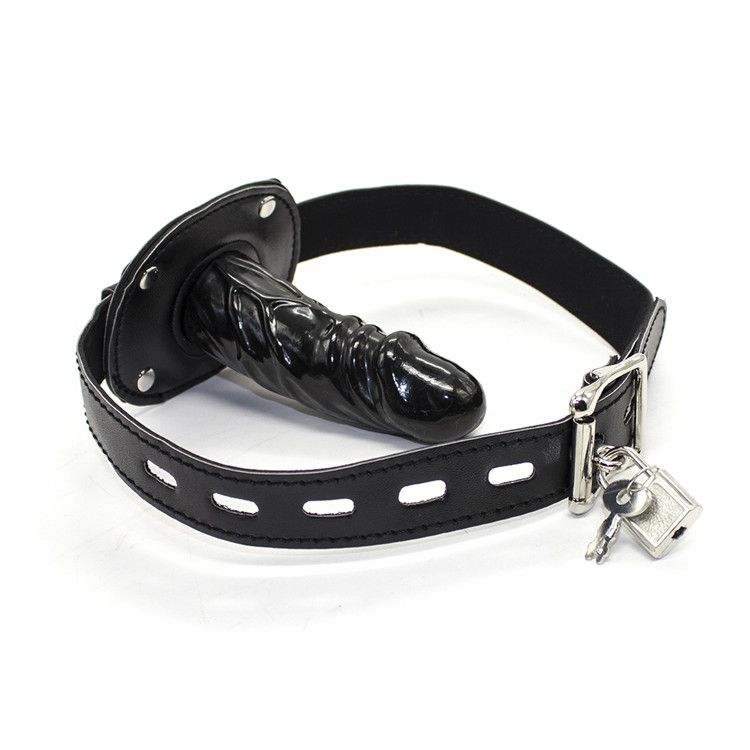 Kiotos Leather - Gag - Penis Gag Lang - PU Leer - Insteeklengte 9 cm - Zwart-Laced-up.nl