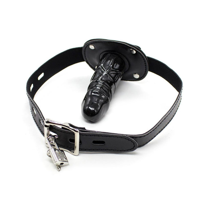 Kiotos Leather - Gag - Penis Gag Lang - PU Leer - Insteeklengte 9 cm - Zwart-Laced-up.nl