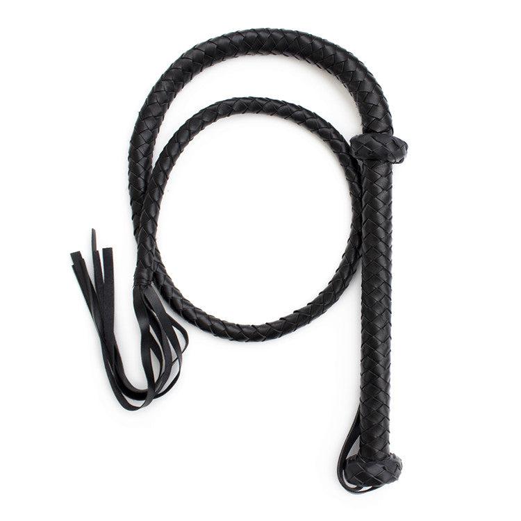 Kiotos Leather - Gevlochten Single tail Zweep - Bullwhip - PU Leer - 150 cm - Zwart-Laced-up.nl
