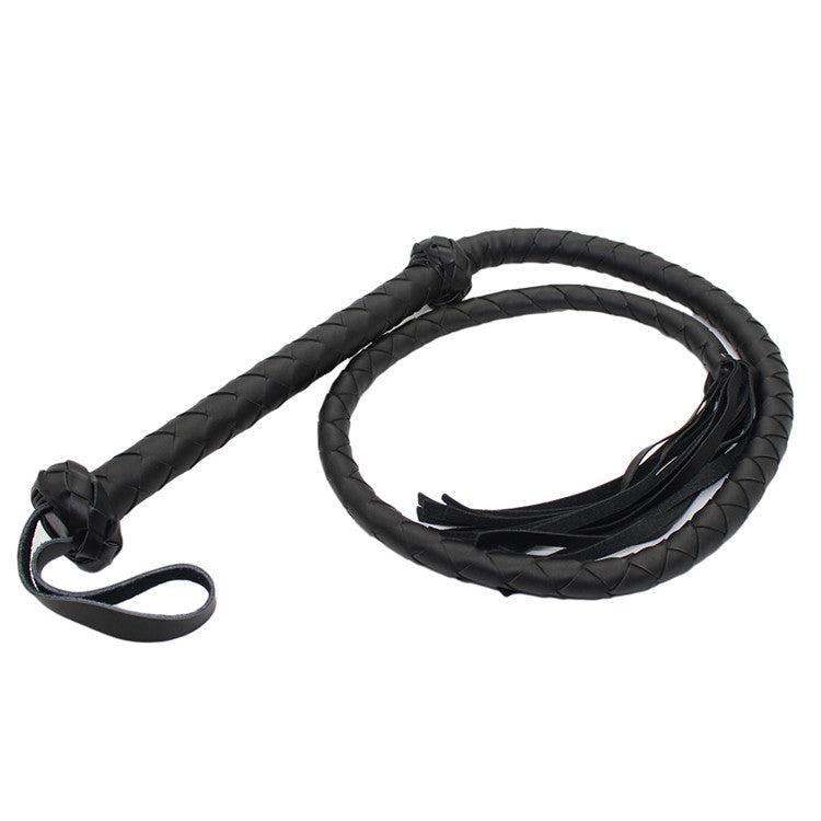Kiotos Leather - Gevlochten Single tail Zweep - Bullwhip - PU Leer - 150 cm - Zwart-Laced-up.nl