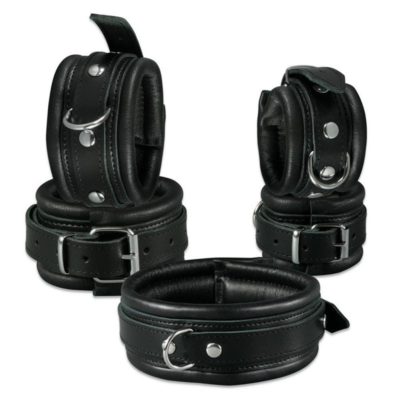Kiotos Leather - Gevoerde Lederen Handboeien - Breedte 5 cm - Zwart-Laced-up.nl