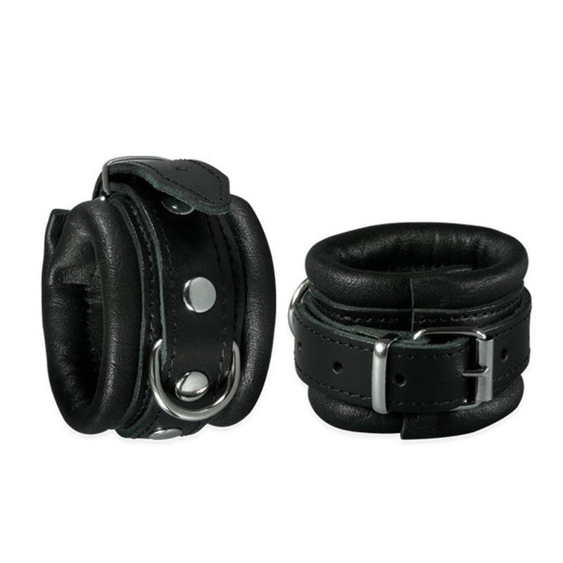 Kiotos Leather - Gevoerde Lederen Handboeien - Breedte 5 cm - Zwart-Laced-up.nl