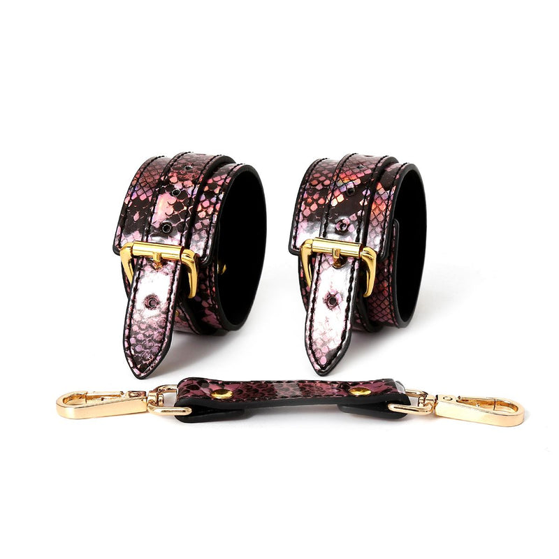 Kiotos Leather - Handboeien Met Reptielenprint - Goud/Roze-Laced-up.nl