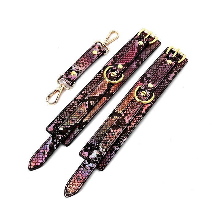 Kiotos Leather - Handboeien Met Reptielenprint - Goud/Roze-Laced-up.nl