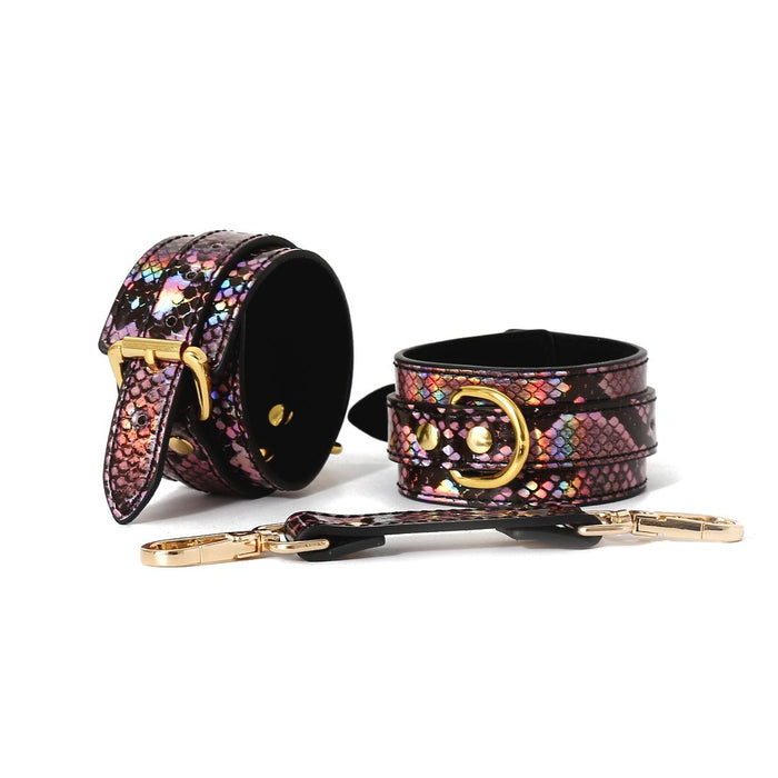 Kiotos Leather - Handboeien Met Reptielenprint - Goud/Roze-Laced-up.nl