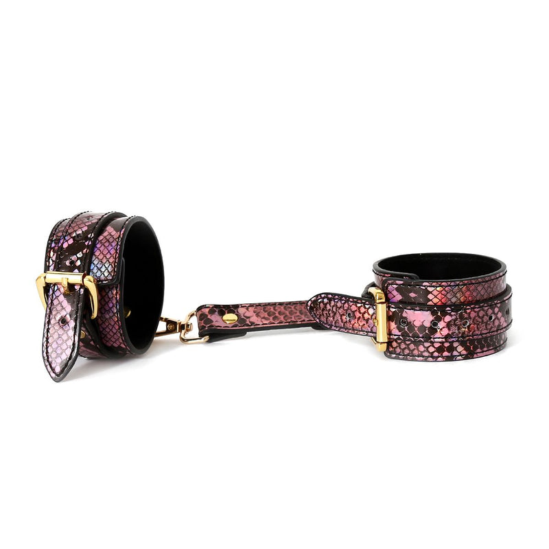 Kiotos Leather - Handboeien Met Reptielenprint - Goud/Roze-Laced-up.nl