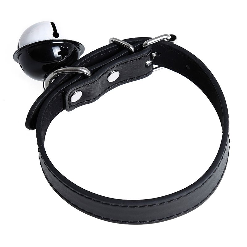 Kiotos Leather Kunstleren Collar met Belletje - Elegant Zwarte Halsband voor verhoogde sensationele momenten -Laced-up.nl
