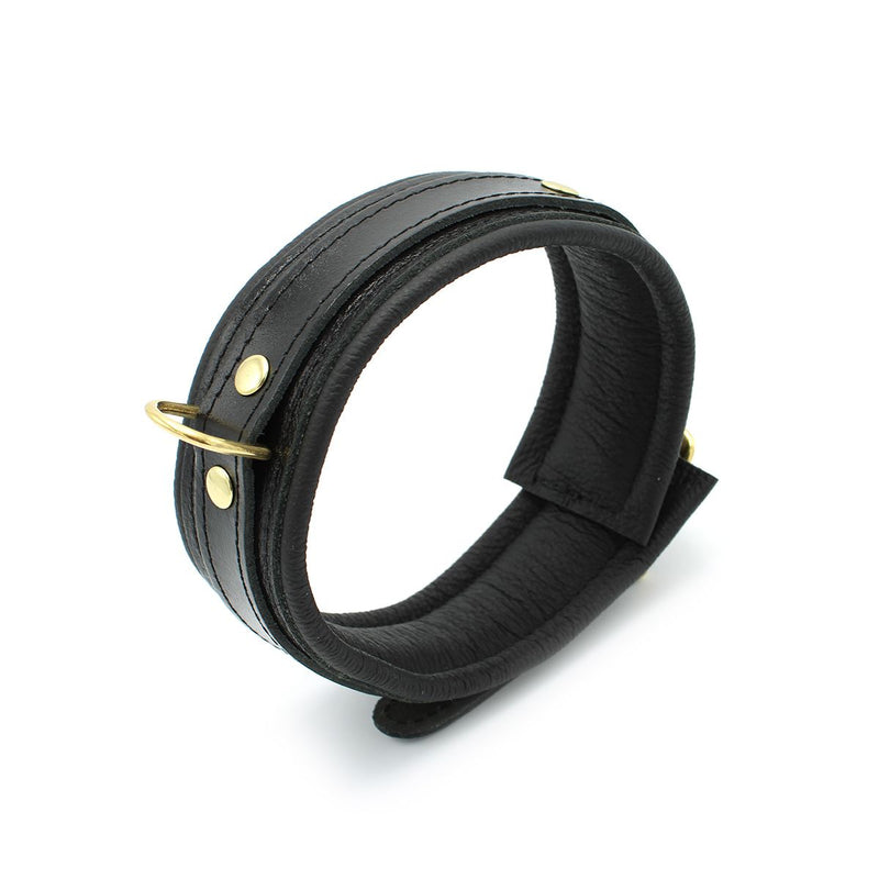 Kiotos Leather - Lederen Collar Met Goudkleurige Metalen Hardware - Zwart-Laced-up.nl