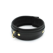Kiotos Leather - Lederen Collar Met Goudkleurige Metalen Hardware - Zwart-Laced-up.nl