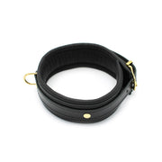 Kiotos Leather - Lederen Collar Met Goudkleurige Metalen Hardware - Zwart-Laced-up.nl