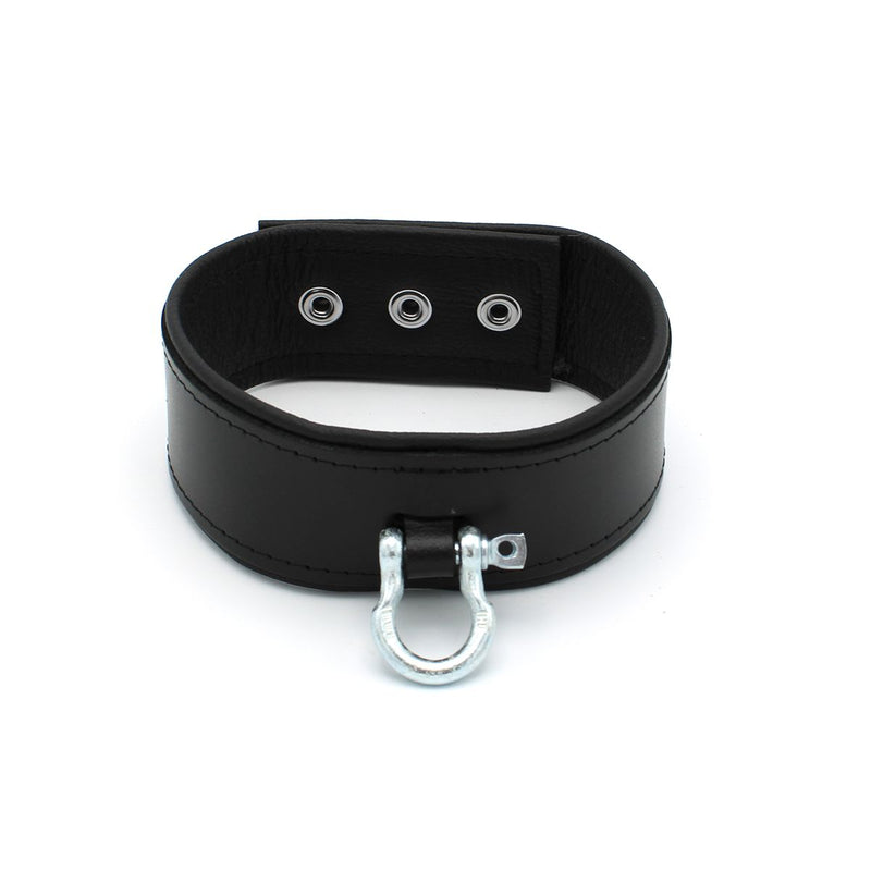 Kiotos Leather - Lederen Collar met Drukknopen en Metalen Beugelsluiting Voorzijde - Zwart-Laced-up.nl