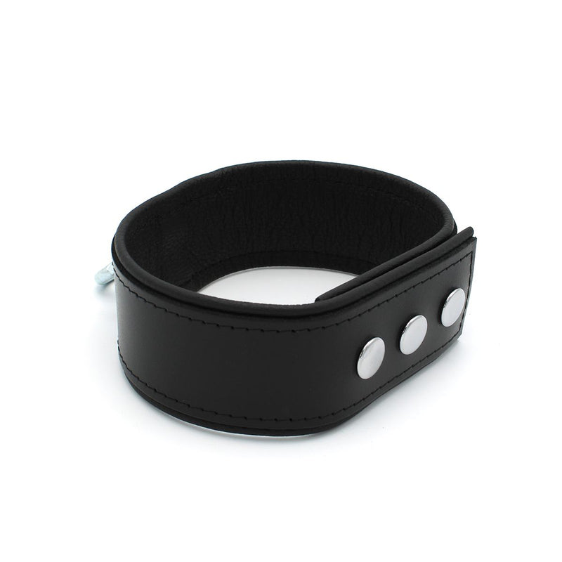 Kiotos Leather - Lederen Collar met Drukknopen en Metalen Beugelsluiting Voorzijde - Zwart-Laced-up.nl