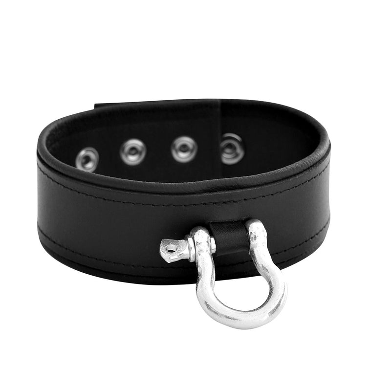 Kiotos Leather - Lederen Collar met Drukknopen en Metalen Beugelsluiting Voorzijde - Zwart-Laced-up.nl