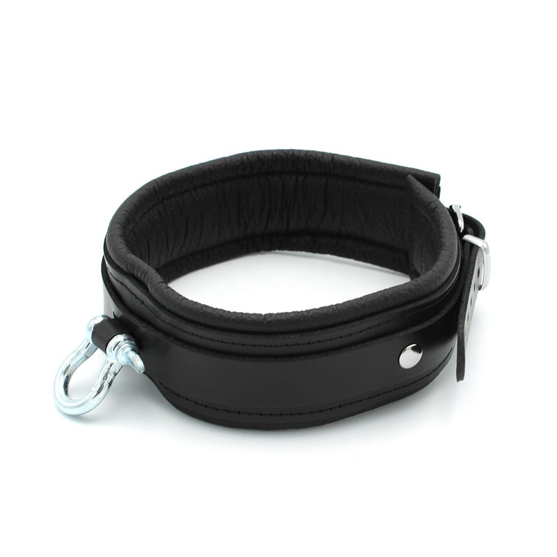 Kiotos Leather - Lederen Collar met Metalen Beugelsluiting Voorzijde - Zwart-Laced-up.nl
