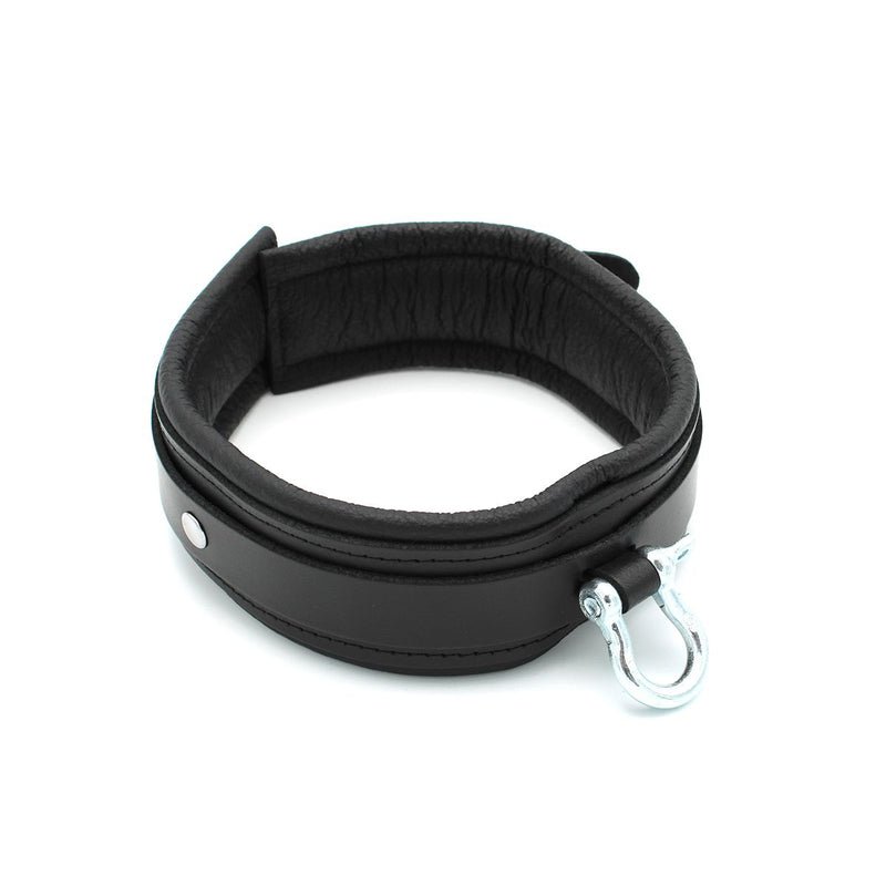 Kiotos Leather - Lederen Collar met Metalen Beugelsluiting Voorzijde - Zwart-Laced-up.nl