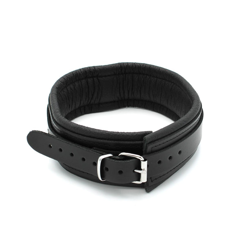 Kiotos Leather - Lederen Collar met Metalen Beugelsluiting Voorzijde - Zwart-Laced-up.nl