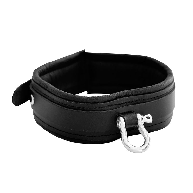 Kiotos Leather - Lederen Collar met Metalen Beugelsluiting Voorzijde - Zwart-Laced-up.nl