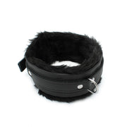 Kiotos Leather - Lederen Collar met Pluizige Binnenkant - Verstelbaar - Zwart-Laced-up.nl