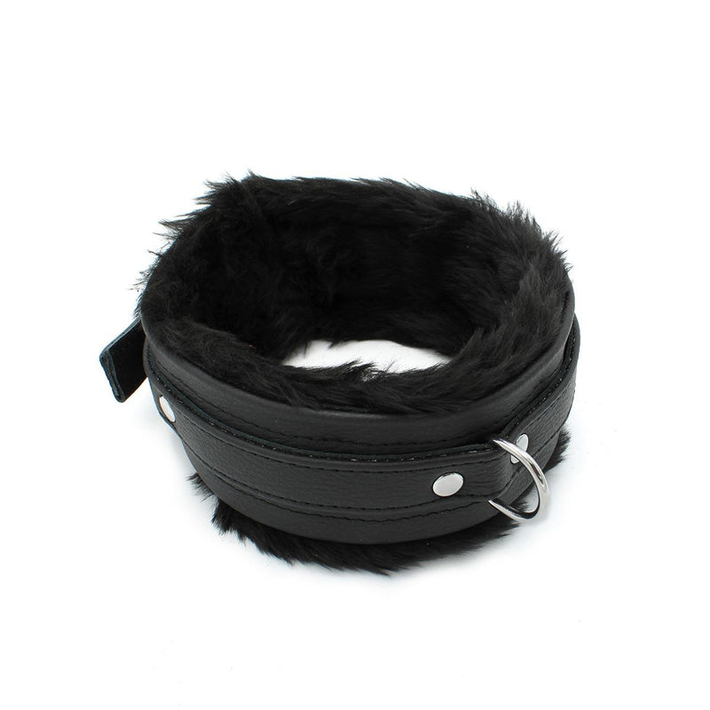 Kiotos Leather - Lederen Collar met Pluizige Binnenkant - Verstelbaar - Zwart-Laced-up.nl