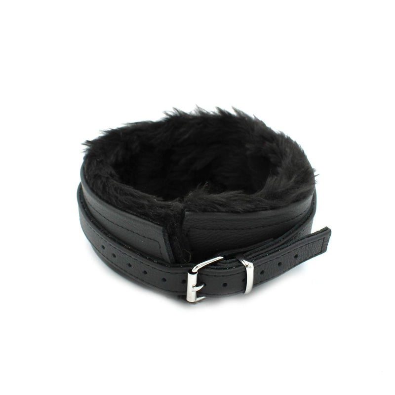 Kiotos Leather - Lederen Collar met Pluizige Binnenkant - Verstelbaar - Zwart-Laced-up.nl