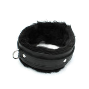 Kiotos Leather - Lederen Collar met Pluizige Binnenkant - Verstelbaar - Zwart-Laced-up.nl