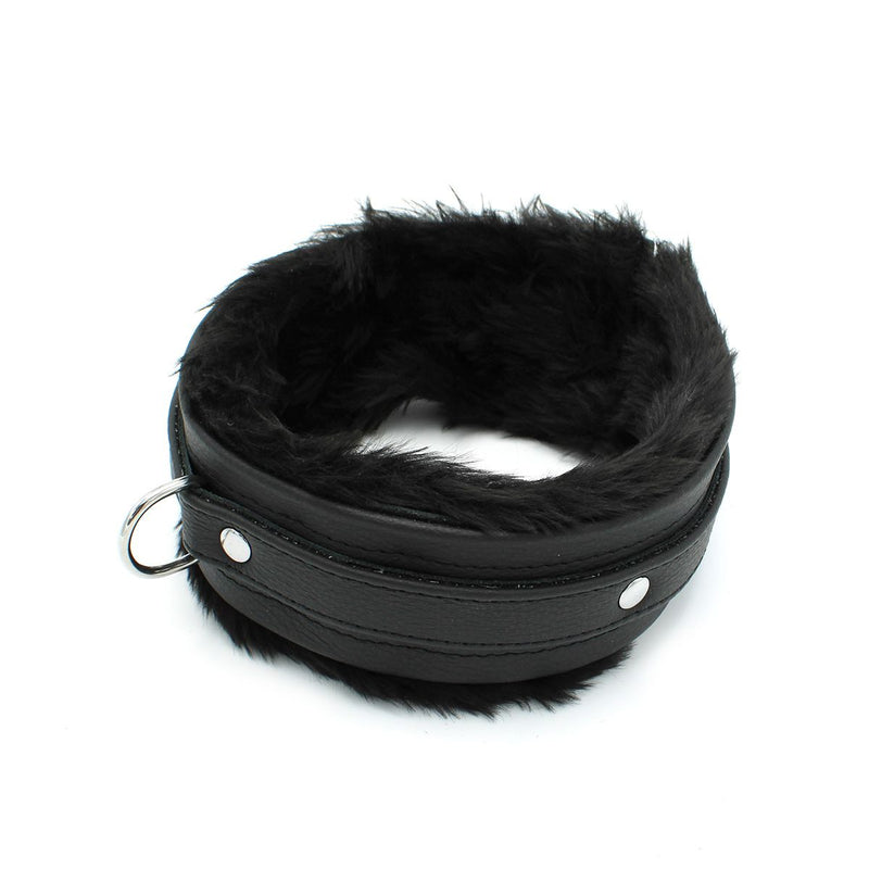 Kiotos Leather - Lederen Collar met Pluizige Binnenkant - Verstelbaar - Zwart-Laced-up.nl