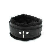 Kiotos Leather - Lederen Collar met Pluizige Binnenkant - Verstelbaar - Zwart-Laced-up.nl