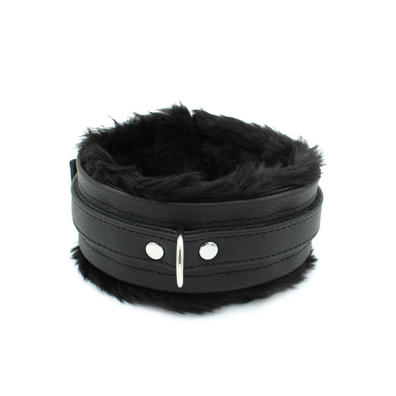 Kiotos Leather - Lederen Collar met Pluizige Binnenkant - Verstelbaar - Zwart-Laced-up.nl