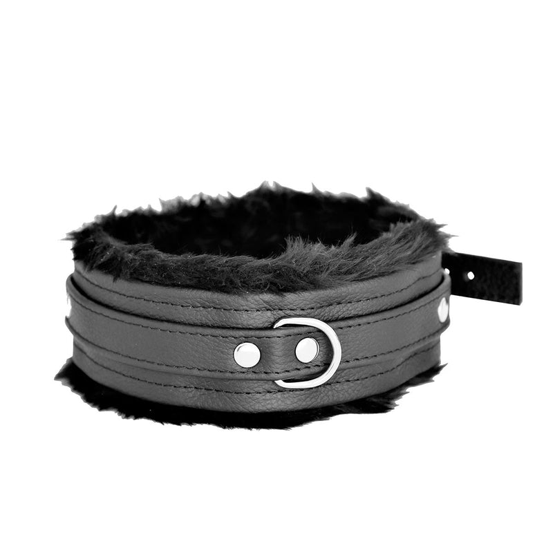 Kiotos Leather - Lederen Collar met Pluizige Binnenkant - Verstelbaar - Zwart-Laced-up.nl
