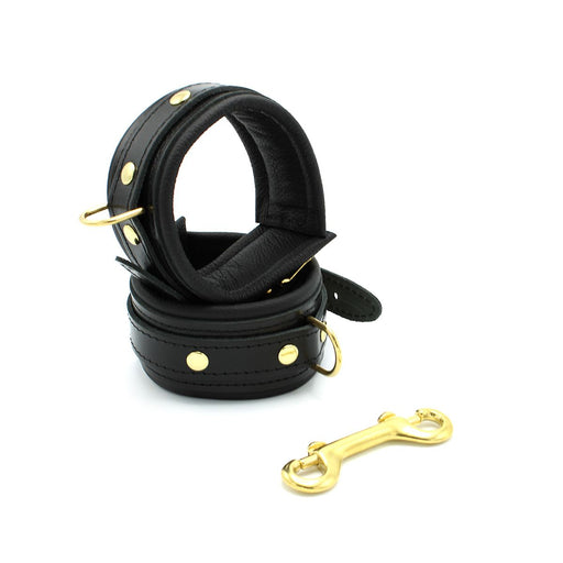 Kiotos Leather - Lederen Enkelboeien Met Goudkleurige Metalen Hardware - Zwart-Laced-up.nl