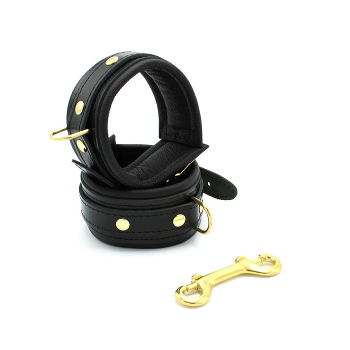 Kiotos Leather - Lederen Enkelboeien Met Goudkleurige Metalen Hardware - Zwart-Laced-up.nl