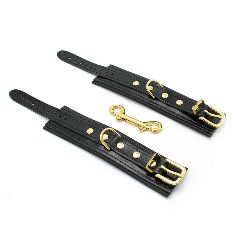 Kiotos Leather - Lederen Polsboeien Met Goudkleurige Metalen Hardware - Zwart-Laced-up.nl