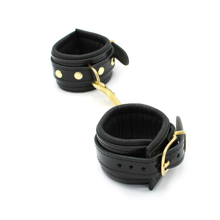 Kiotos Leather - Lederen Polsboeien Met Goudkleurige Metalen Hardware - Zwart-Laced-up.nl