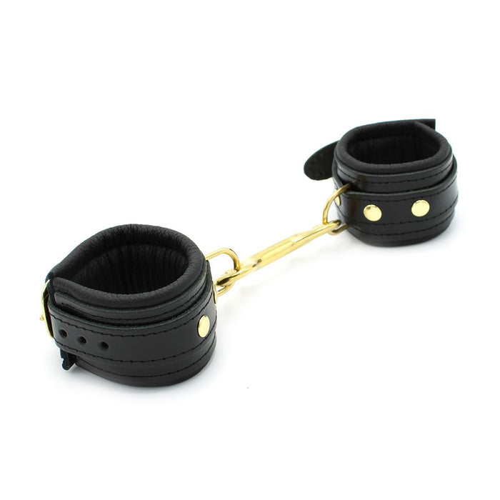 Kiotos Leather - Lederen Polsboeien Met Goudkleurige Metalen Hardware - Zwart-Laced-up.nl